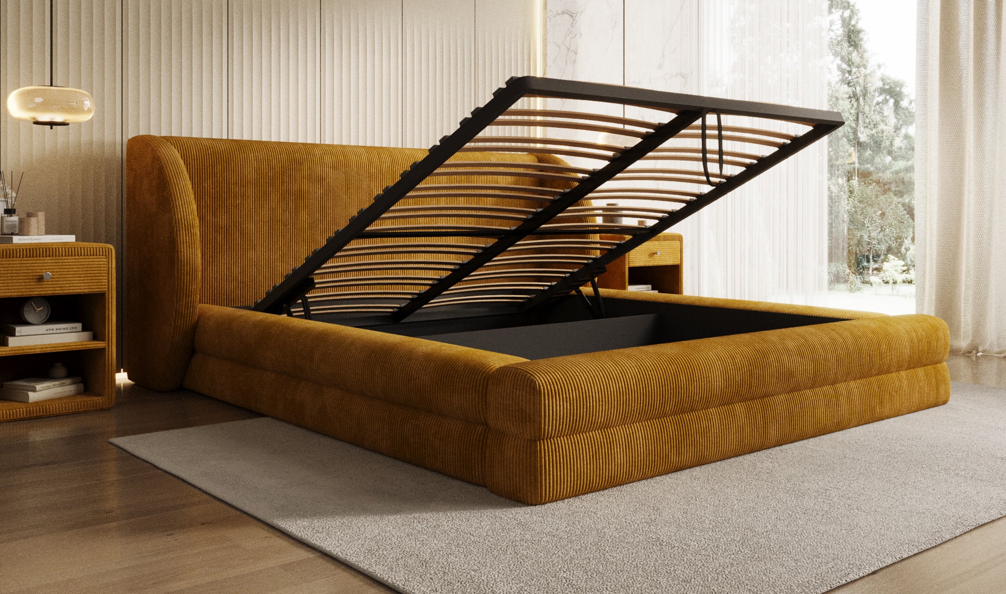 Designer Upholstered Bed Liv Corduroy with Storage
