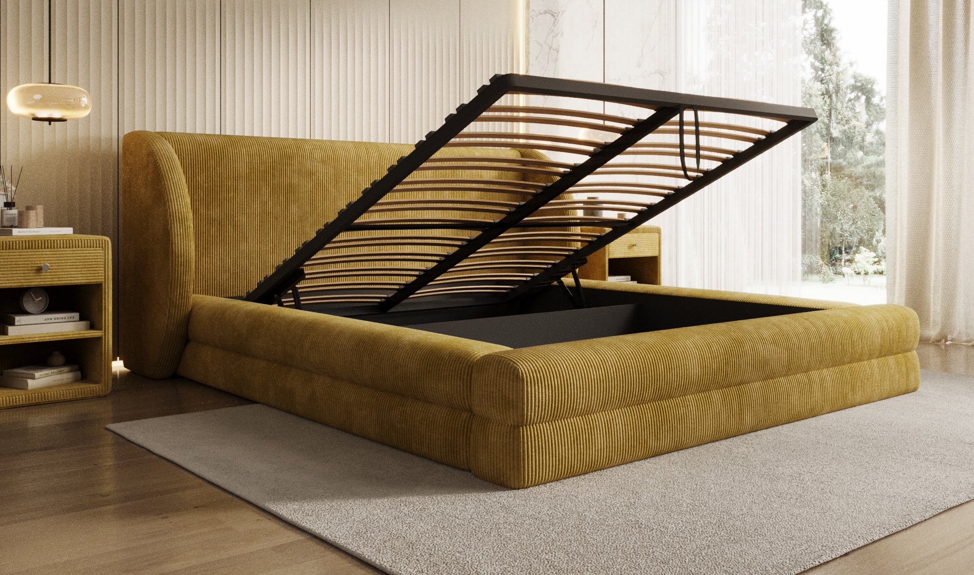 Designer Upholstered Bed Liv Corduroy with Storage