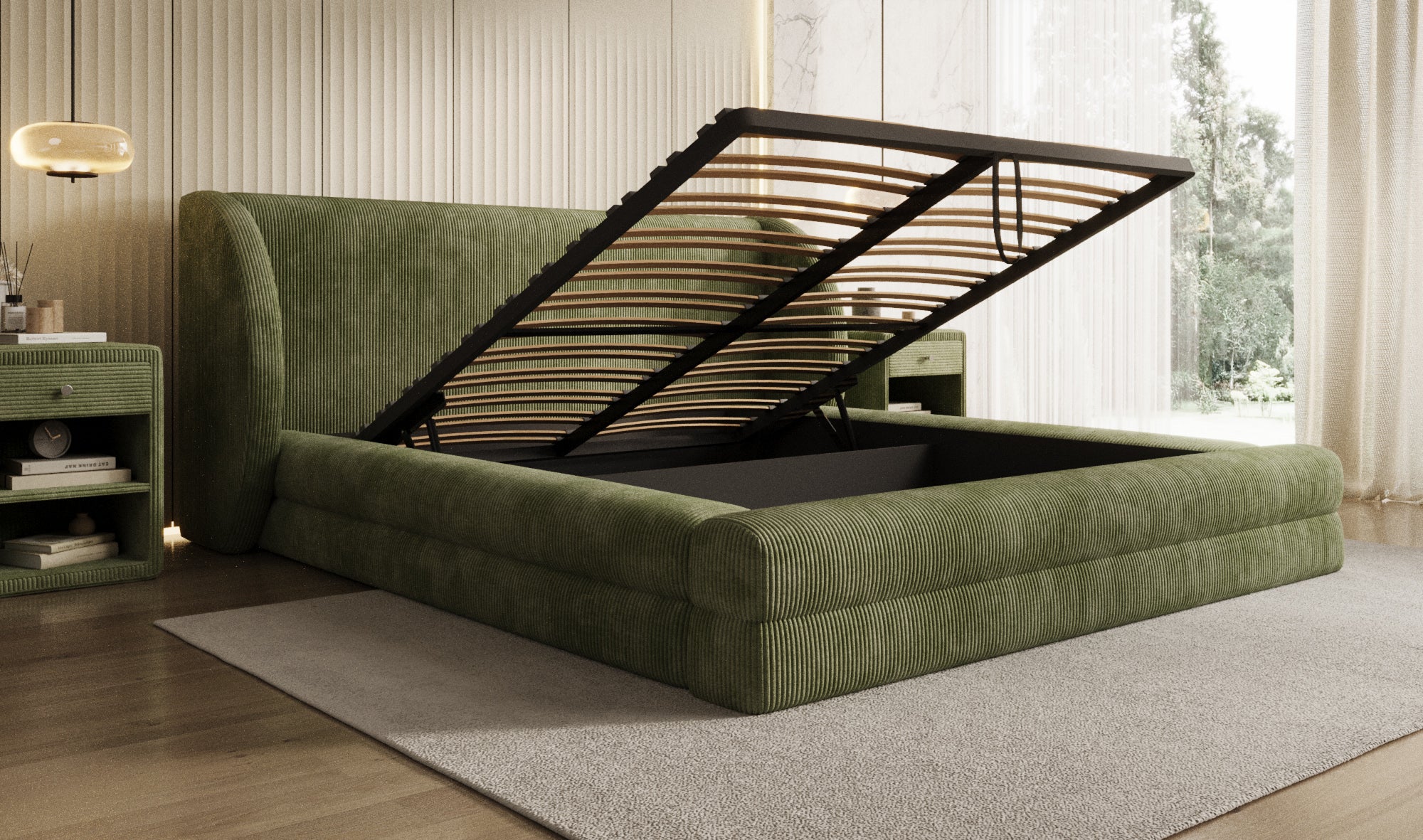 Designer Upholstered Bed Liv Corduroy with Storage