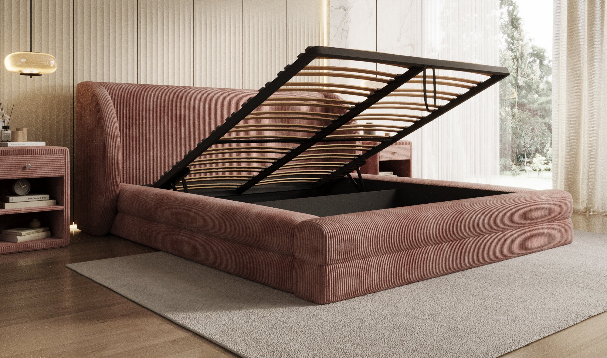 Designer Upholstered Bed Liv Corduroy with Storage
