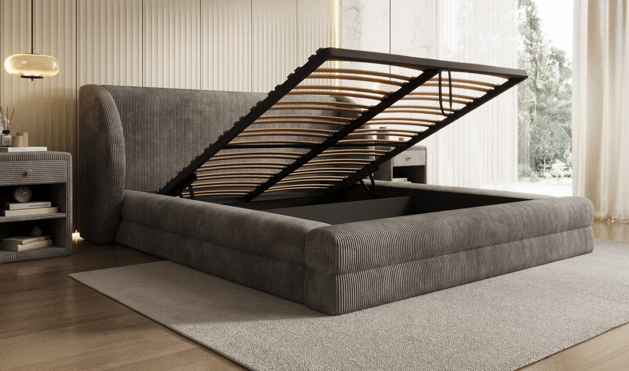 Designer Upholstered Bed Liv Corduroy with Storage