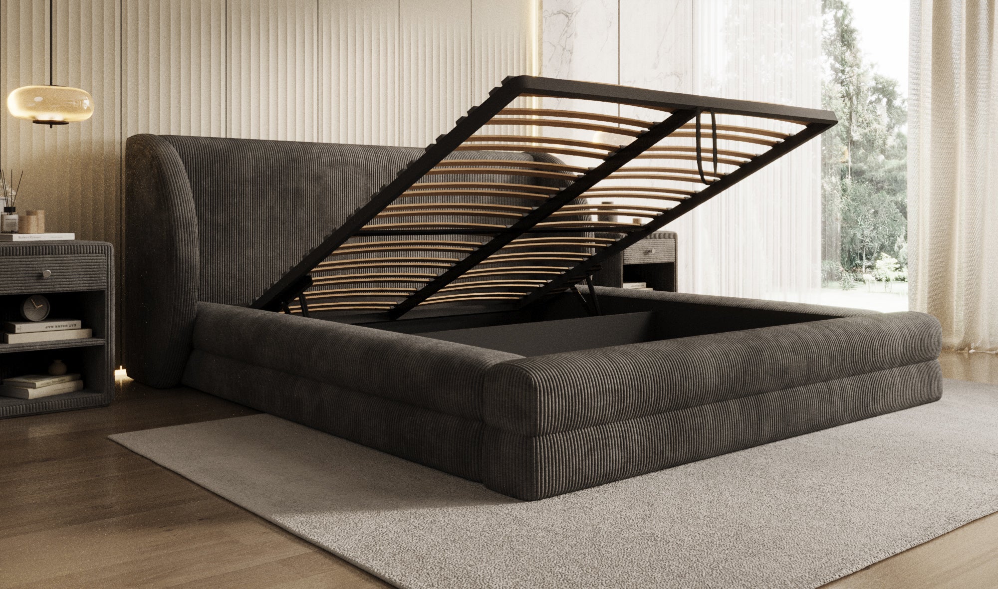 Designer Upholstered Bed Liv Corduroy with Storage