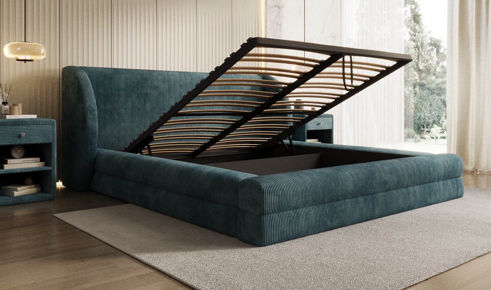 Designer Upholstered Bed Liv Corduroy with Storage