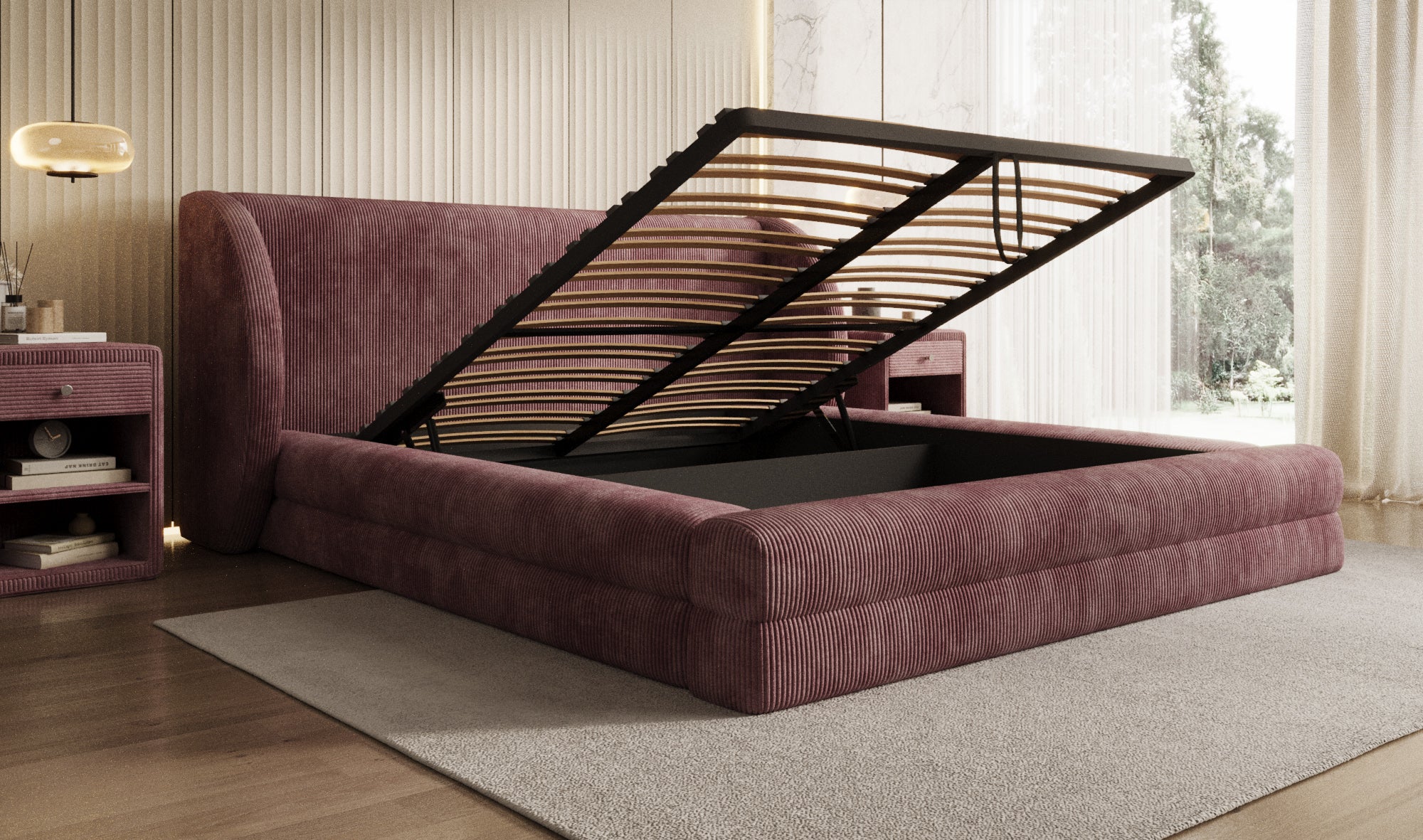 Designer Upholstered Bed Liv Corduroy with Storage