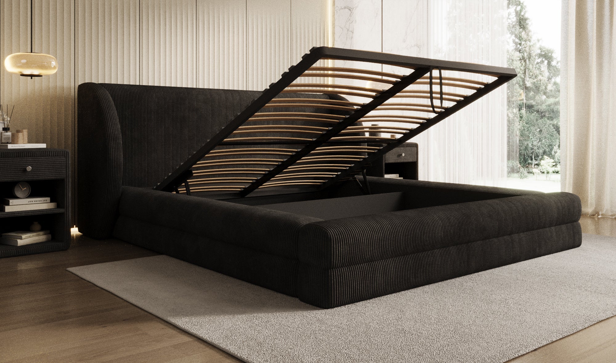 Designer Upholstered Bed Liv Corduroy with Storage
