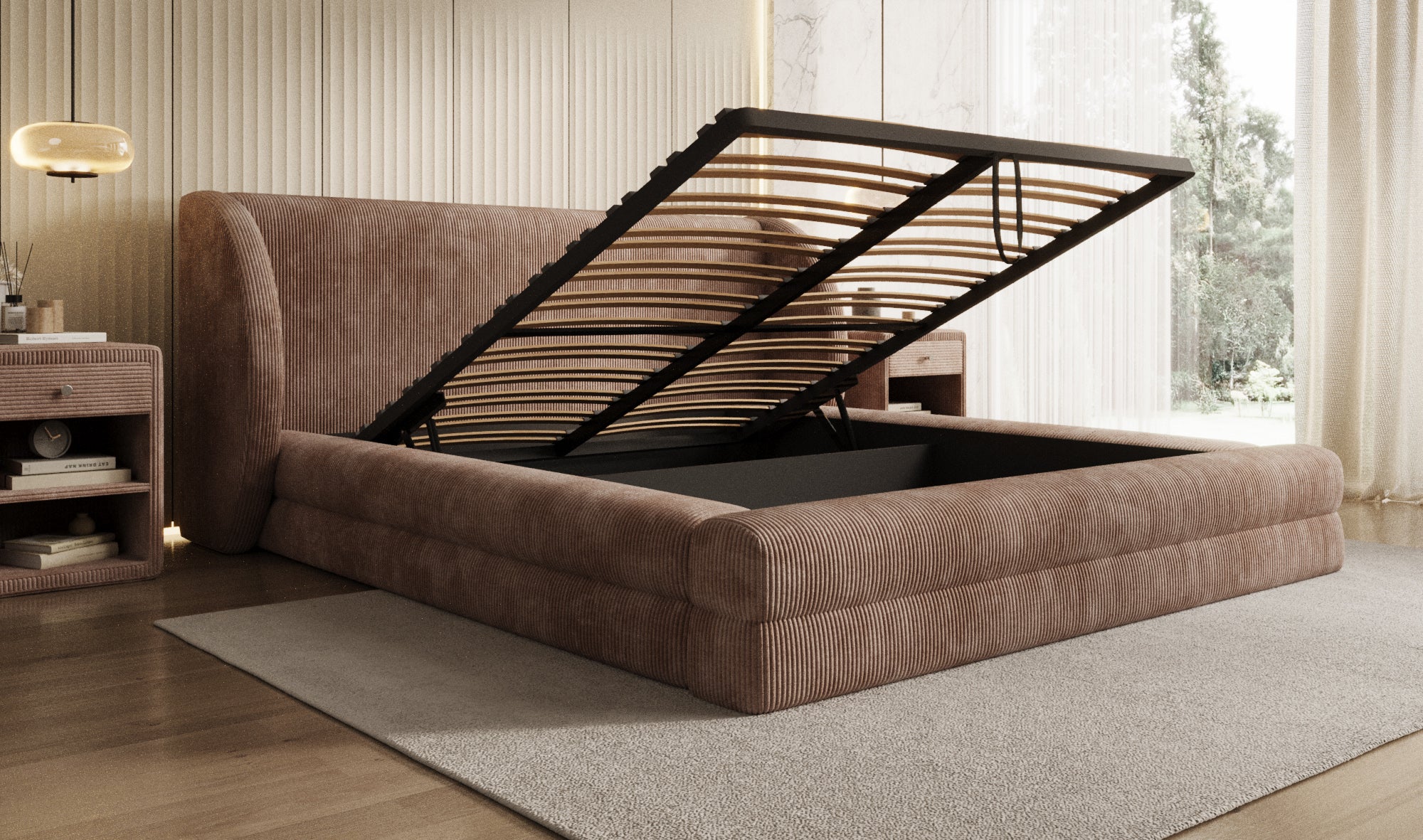 Designer Upholstered Bed Liv Corduroy with Storage