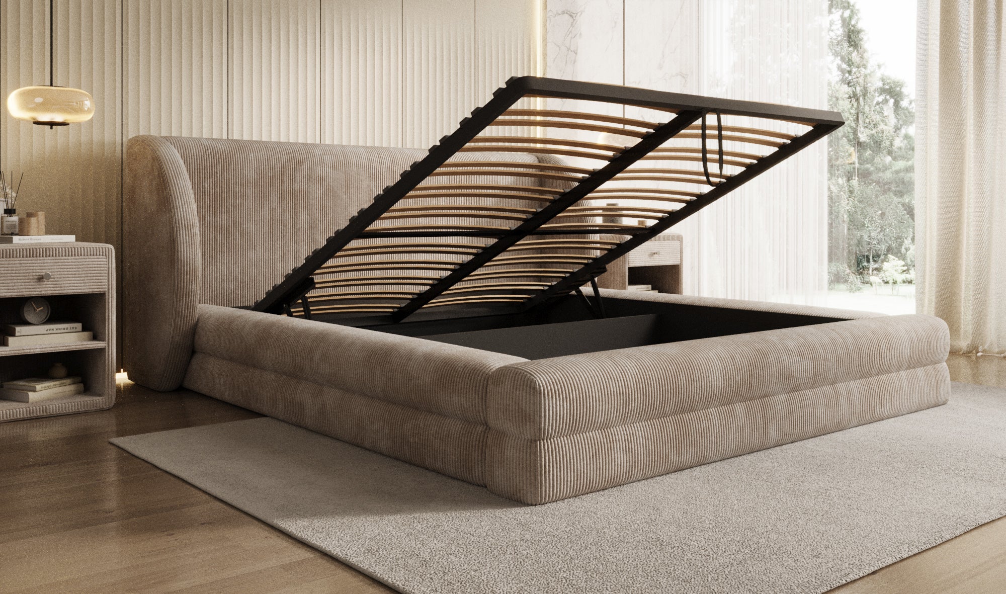 Designer Upholstered Bed Liv Corduroy with Storage