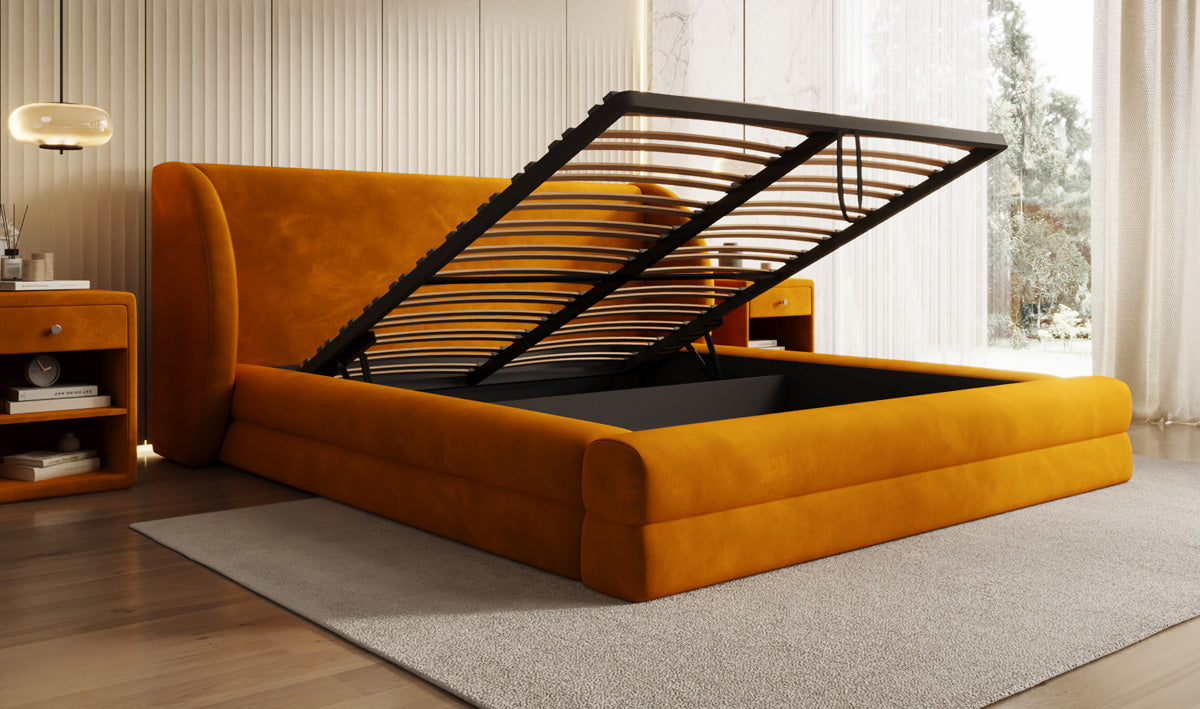 Designer Polsterbett Liv in Samt mit Stauraum