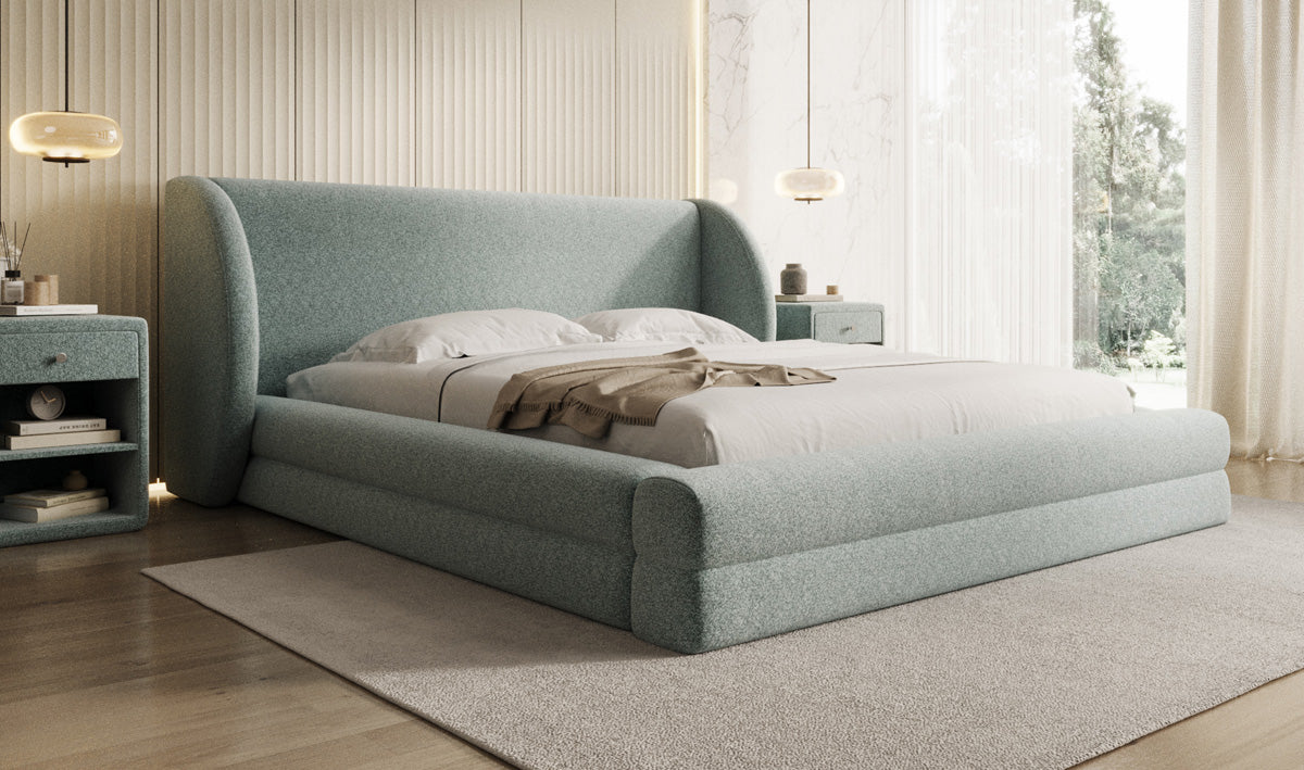 Designer Upholstered Bed Liv in Textured Fabric with Storage
