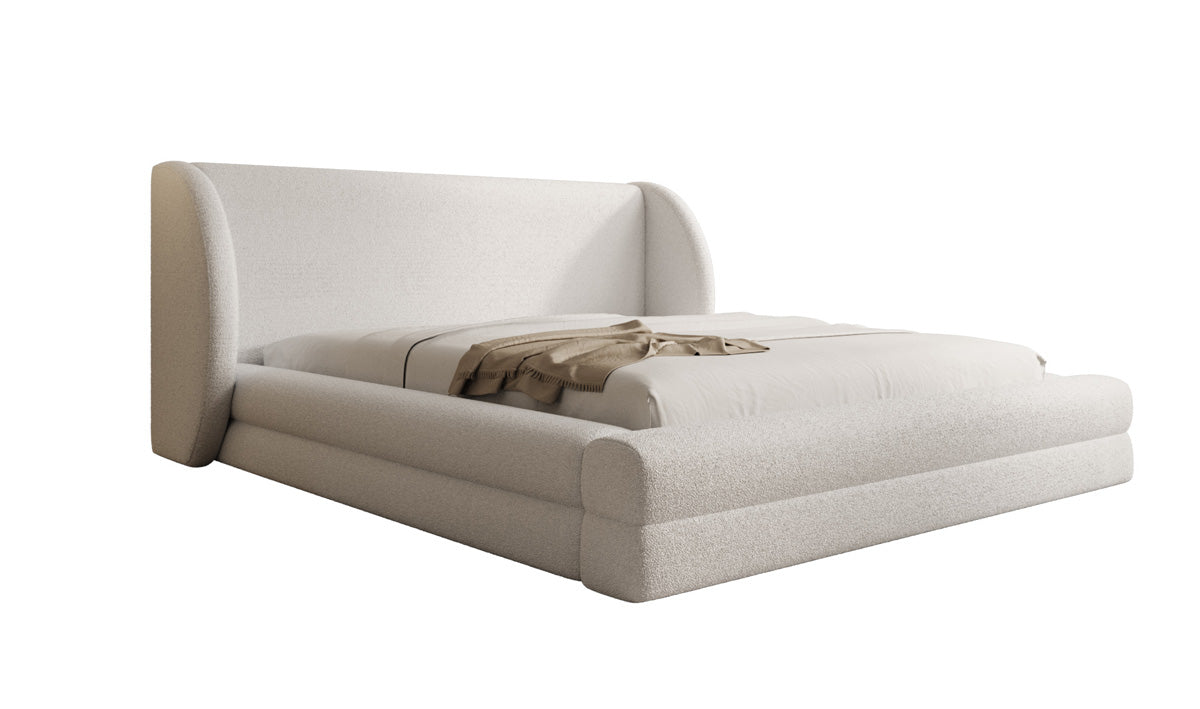 Designer upholstered bed Liv in teddy bouclé with storage space