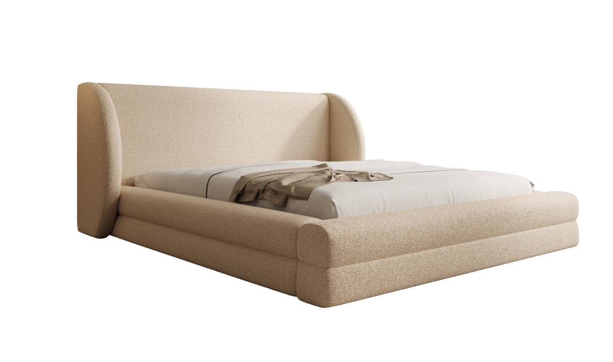 Designer upholstered bed Liv in teddy bouclé with storage space