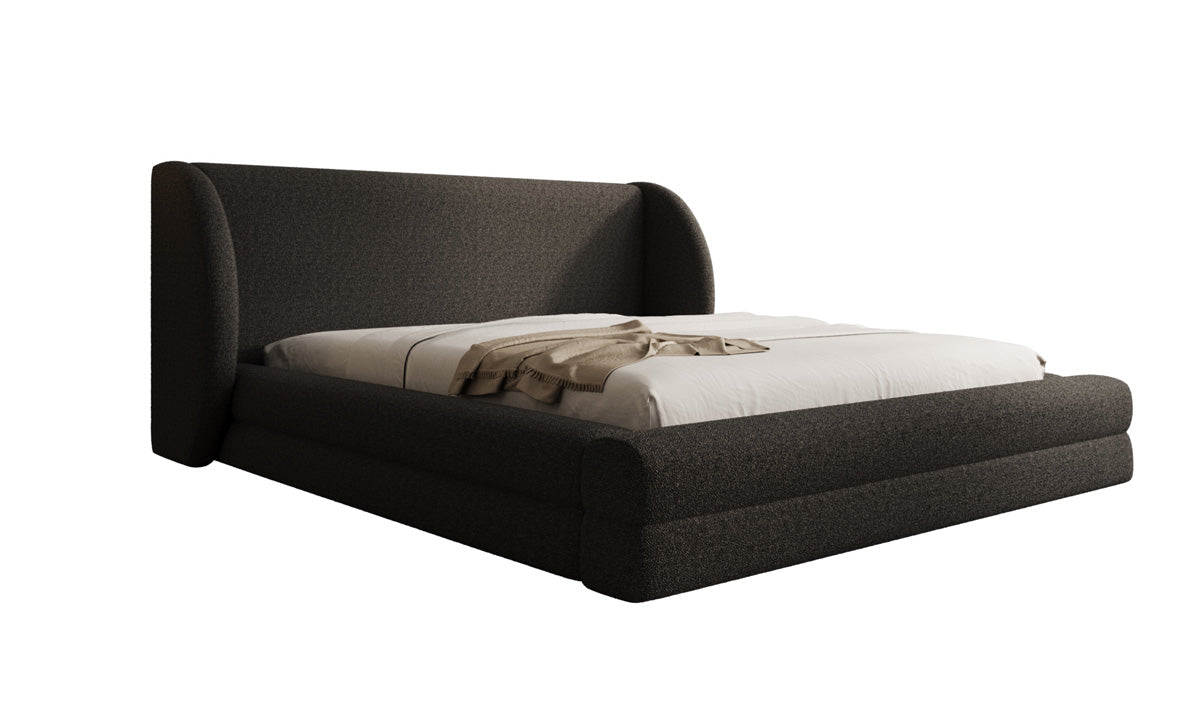 Designer upholstered bed Liv in teddy bouclé with storage space