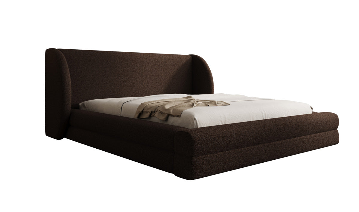 Designer upholstered bed Liv in teddy bouclé with storage space