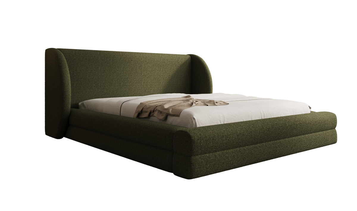 Designer upholstered bed Liv in teddy bouclé with storage space