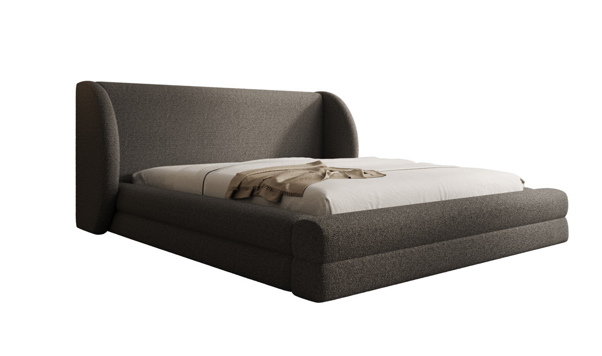 Designer upholstered bed Liv in teddy bouclé with storage space