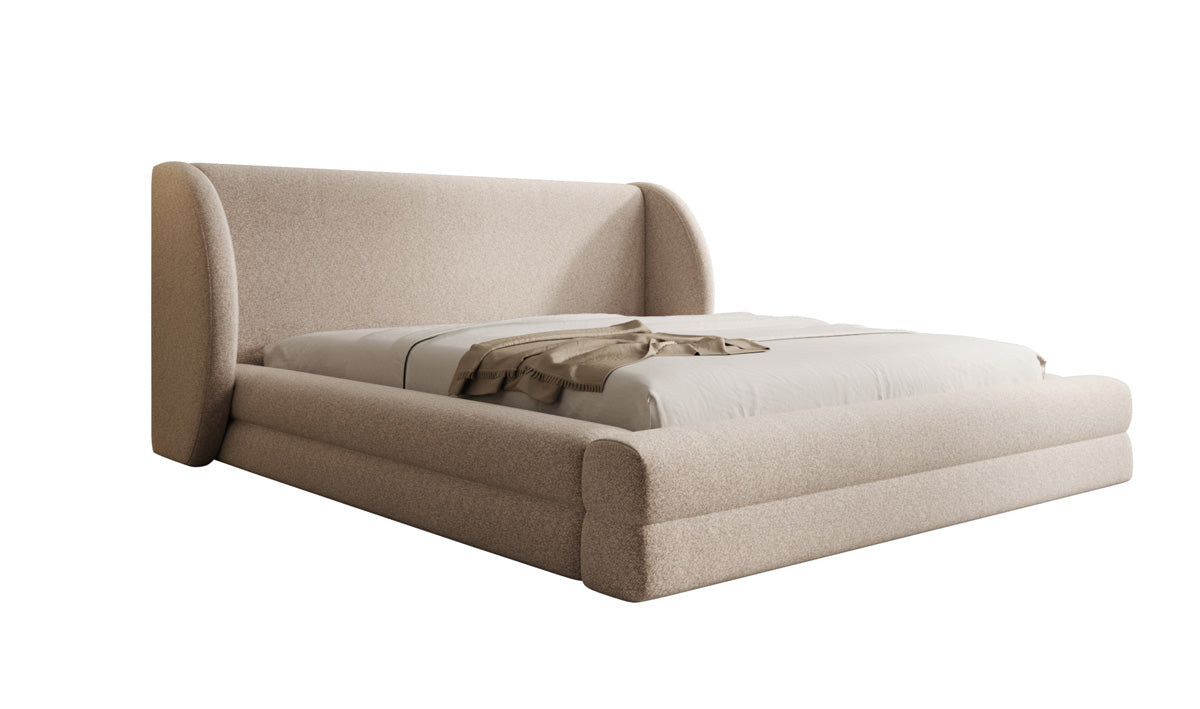 Designer Upholstered Bed Liv in Textured Fabric with Storage