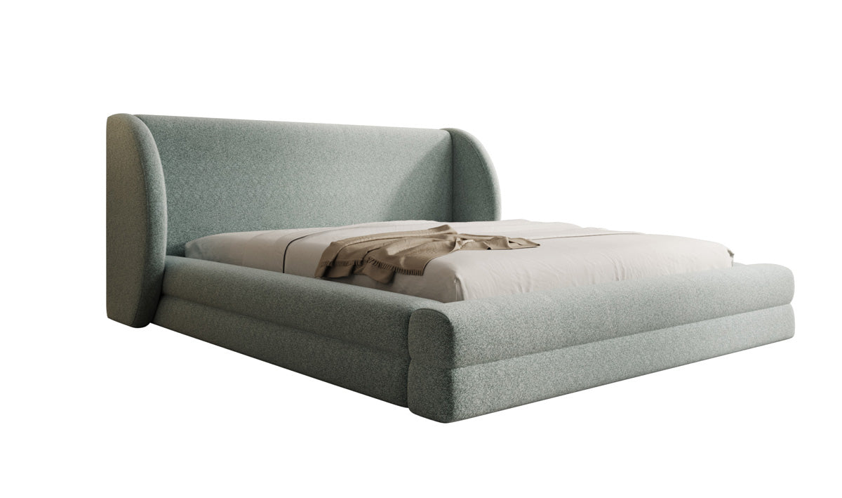 Designer Upholstered Bed Liv in Textured Fabric with Storage