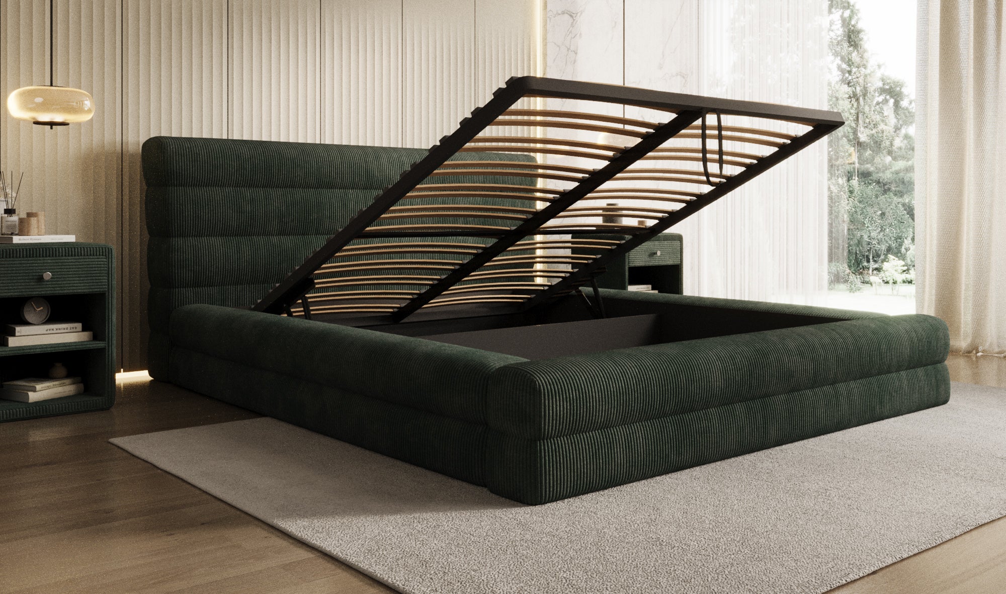 Designer Polsterbett Maren Cord mit Stauraum