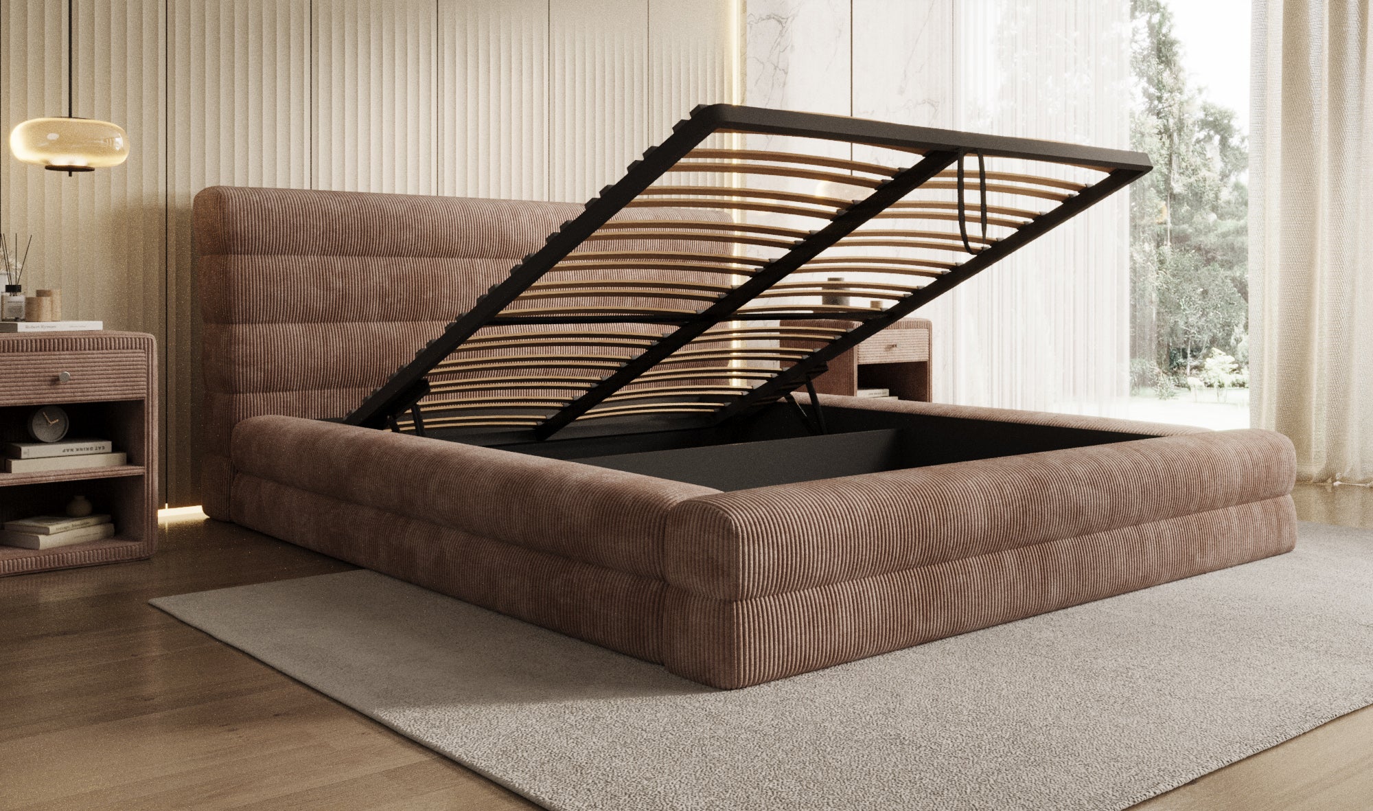 Designer Polsterbett Maren Cord mit Stauraum