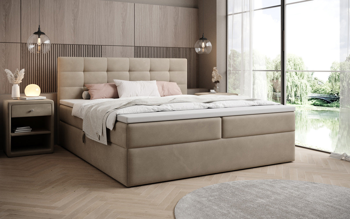 Lux velvet box spring bed with storage