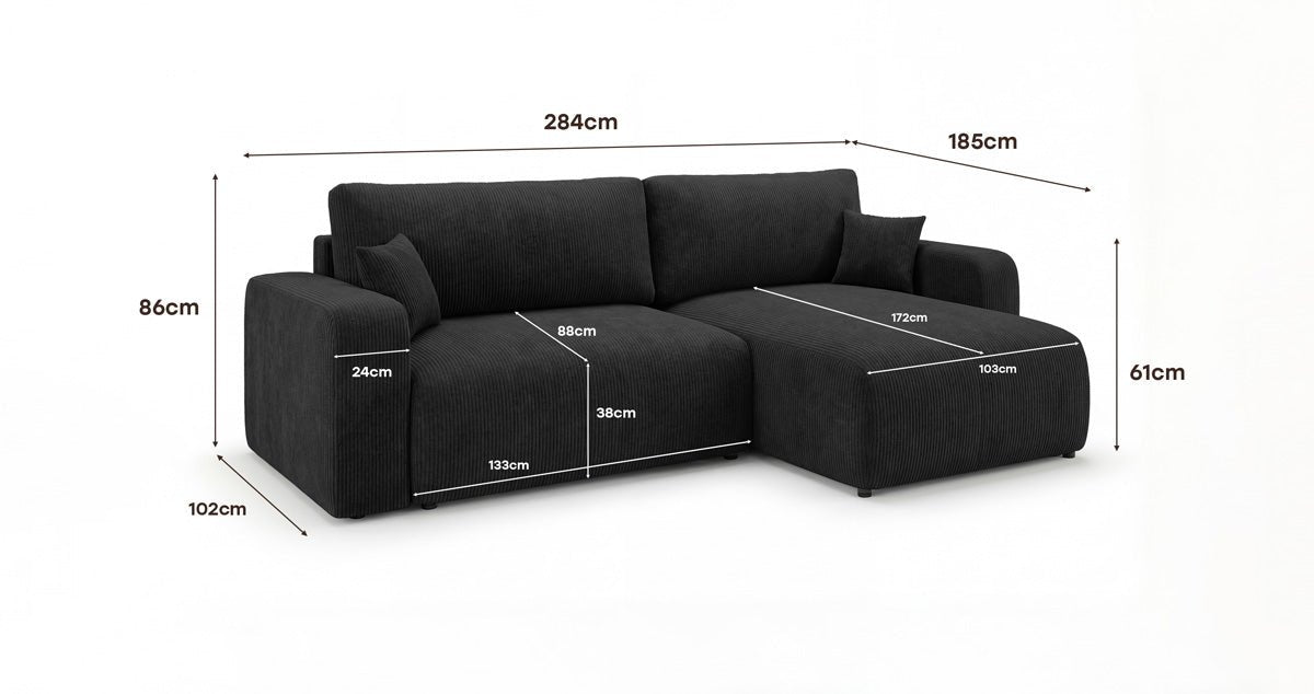 Designer Sofa Noma mit Schlaf- und Klappfunktion in Cord