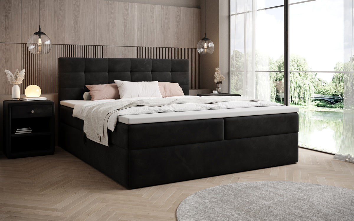 Lux velvet box spring bed with storage
