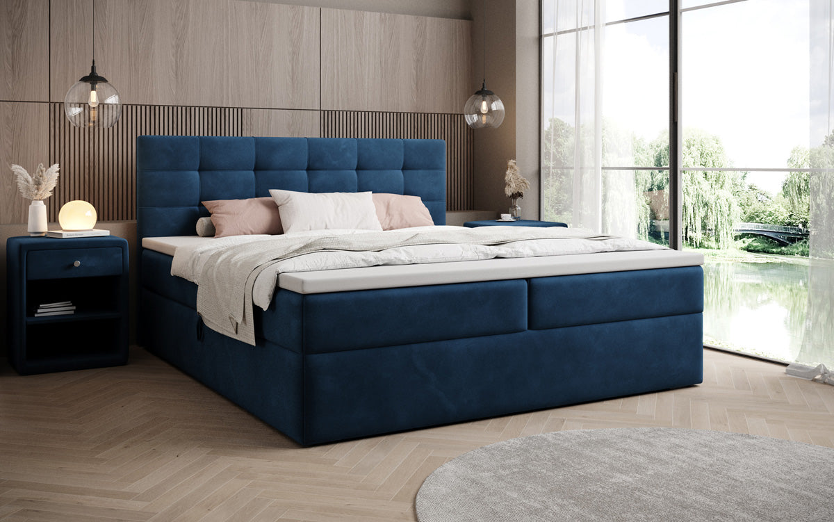 Lux velvet box spring bed with storage