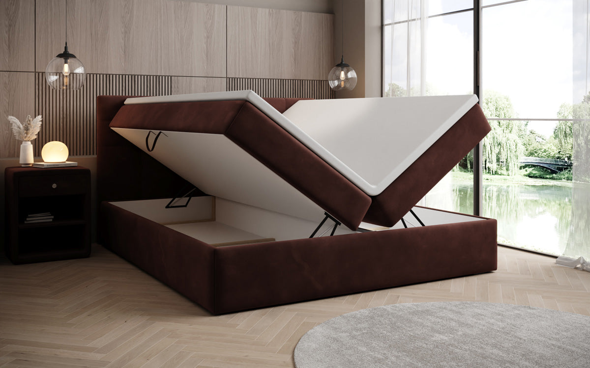 Lux velvet box spring bed with storage