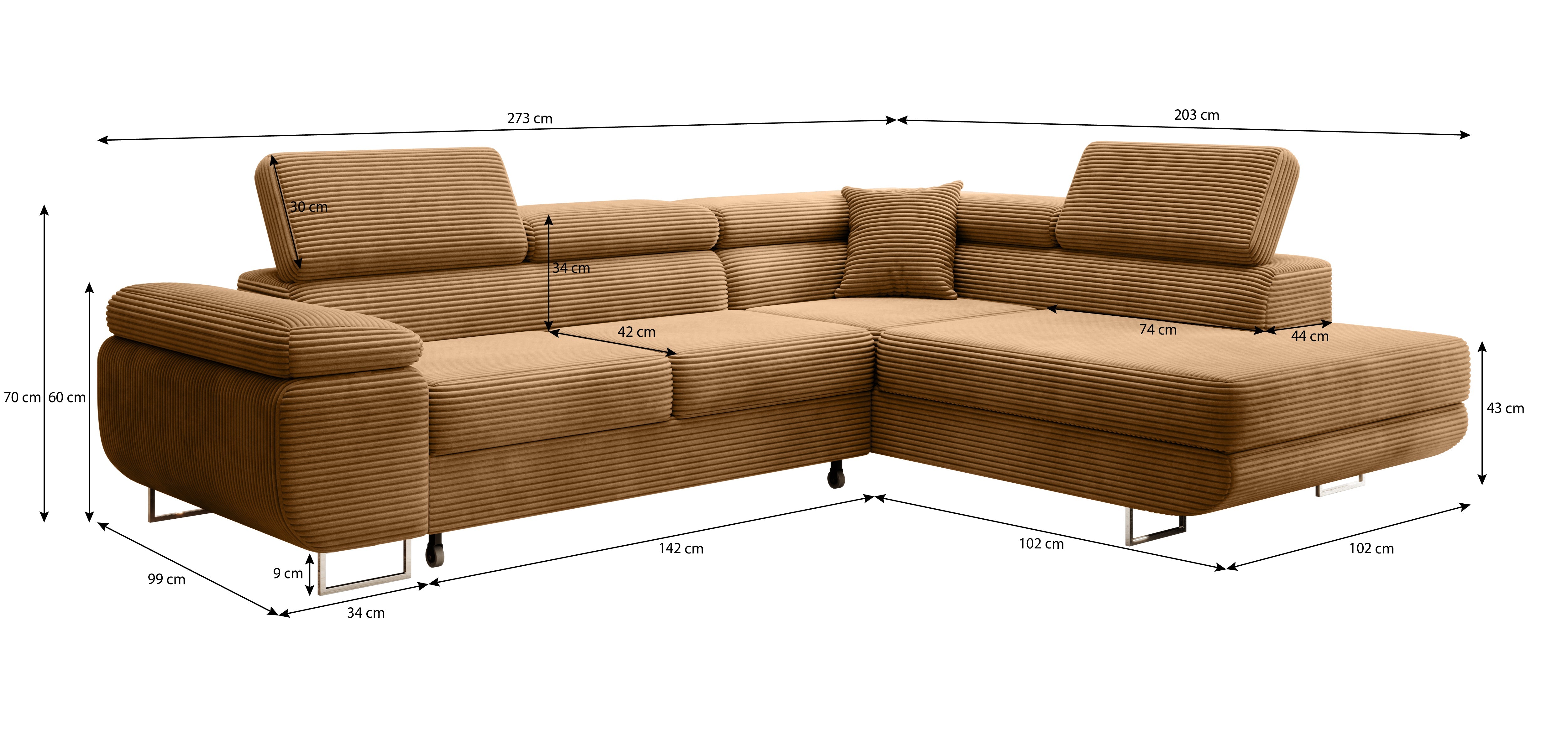 Designer Aston sofa with sleeping and folding function made of corduroy