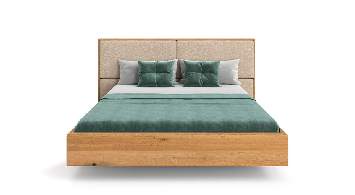 Designer wooden bed Valent made of solid oak in a floating appearance
