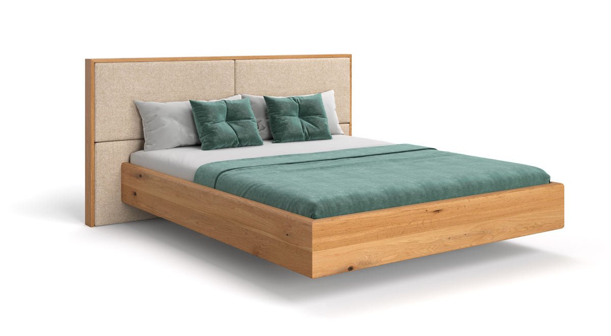 Designer wooden bed Valent made of solid oak in a floating appearance