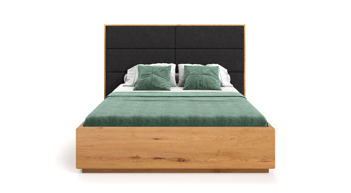 Designer wooden bed Valent made of solid oak with storage space