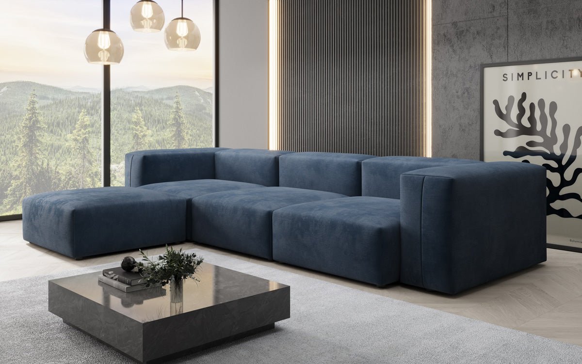 Designer L Sofa Snug in Velvet