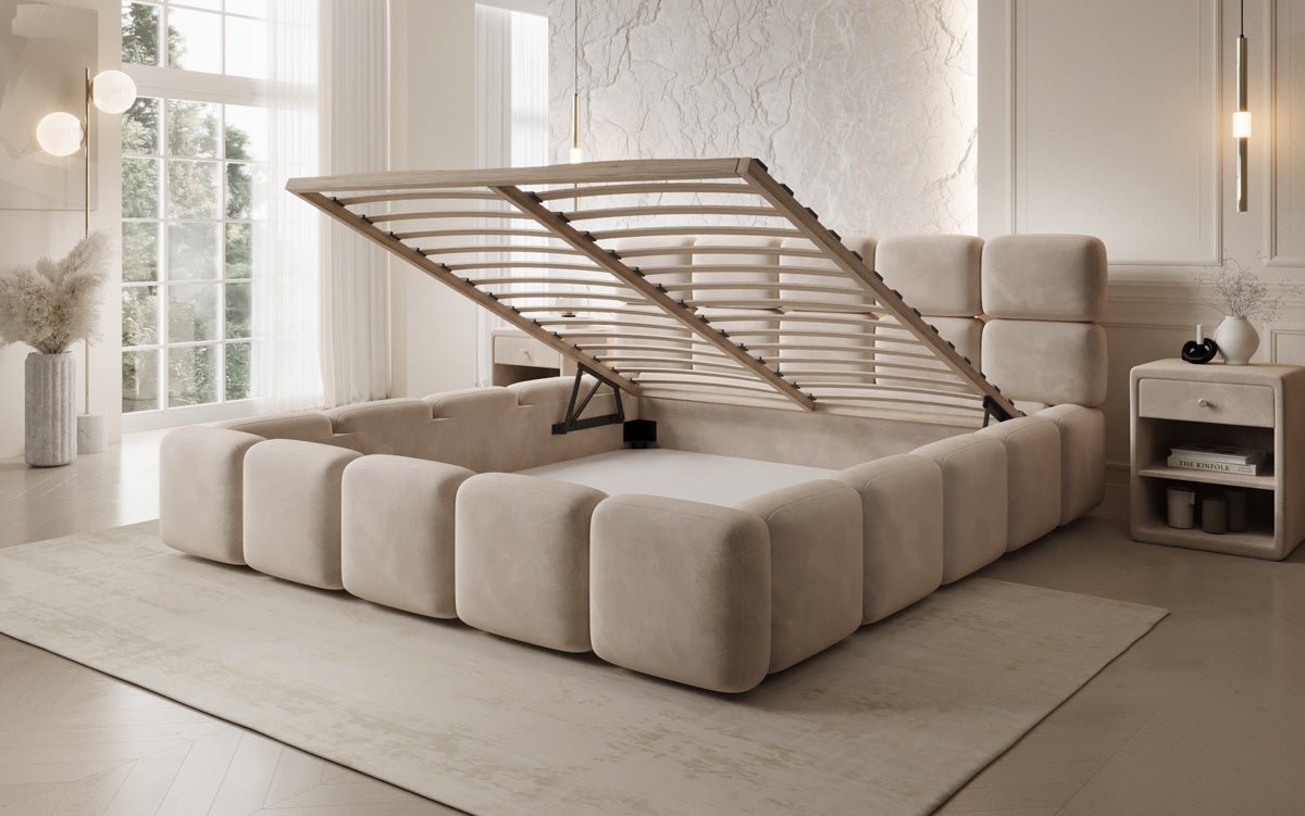 Designer Polsterbett Matilda Samt mit Stauraum