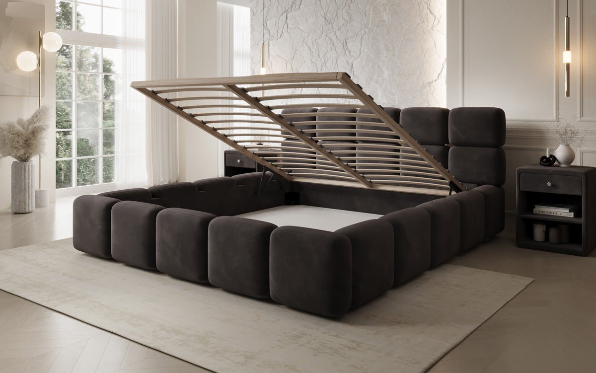 Designer Polsterbett Matilda Samt mit Stauraum