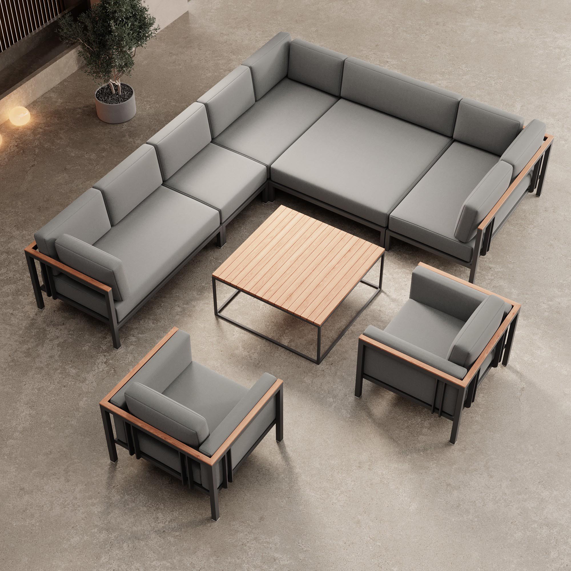 Euphoria – Ecklounge & 2 Loungesessel mit Tisch aus Aluminium | Aevora™ Kollektion