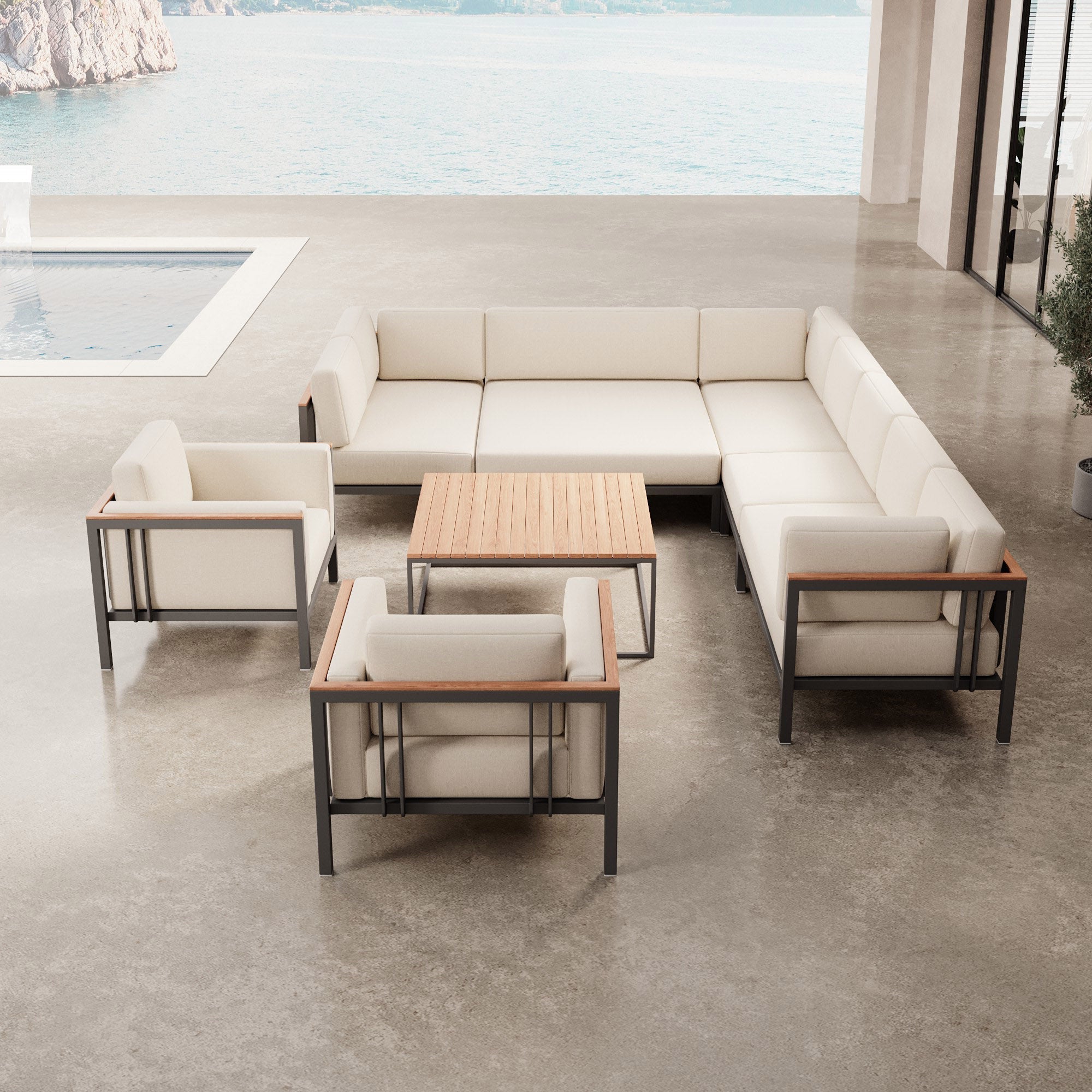 Euphoria – Ecklounge & 2 Loungesessel mit Tisch aus Aluminium | Aevora™ Kollektion