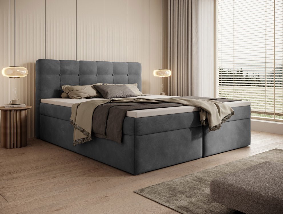 Faro Velvet Boxspring Bed with Storage