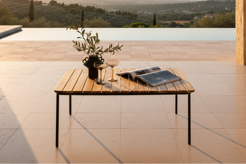 Garten Couchtisch Berit - Mit Tischplatte aus Akazie in Natur-Optik