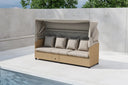 Garten Daybed Merano – Outdoor-Liege mit Sonnendach aus Polyrattan in Beige