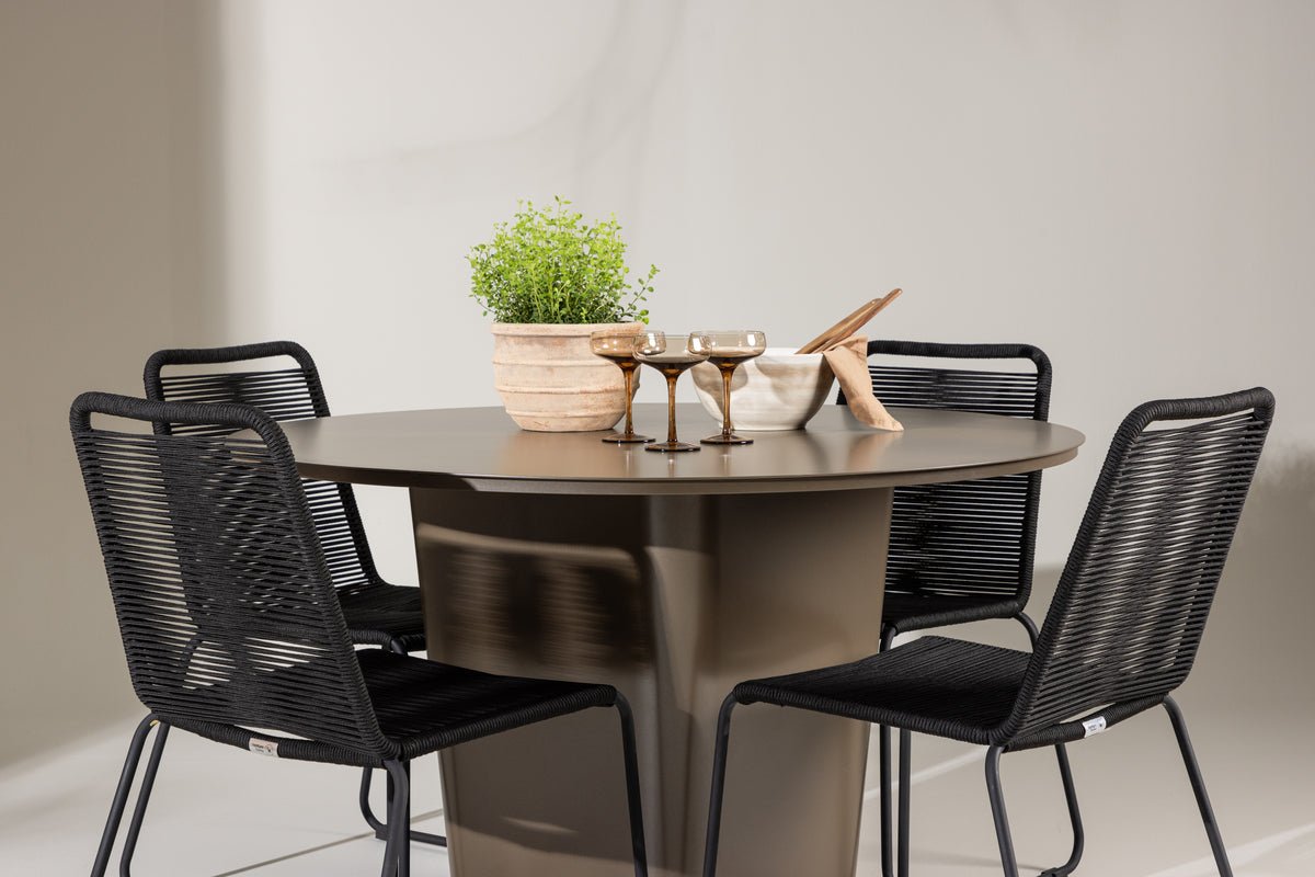 Garten Essgruppe Aiko – 5-teiliges Gartenmöbel-Set mit braunem runden Tisch