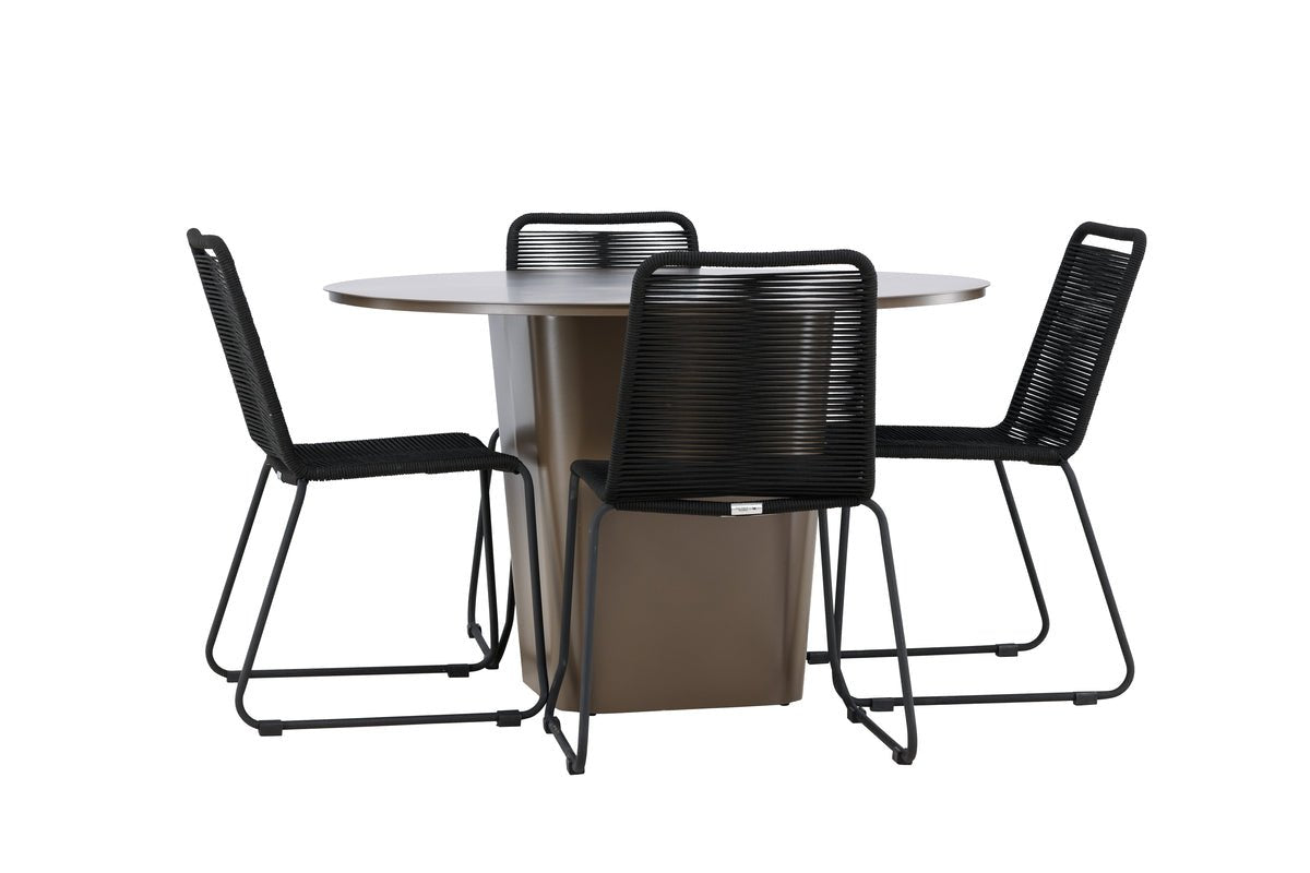 Garten Essgruppe Aiko – 5-teiliges Gartenmöbel-Set mit braunem runden Tisch