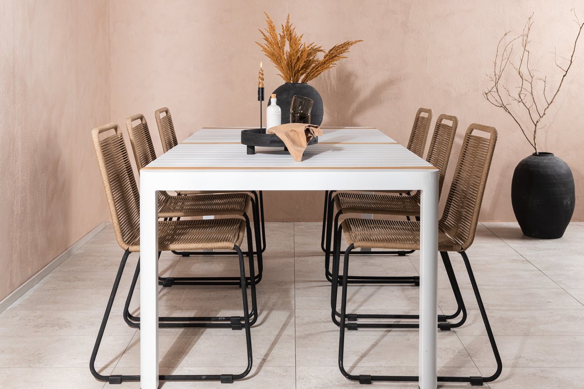 Garten Essgruppe Alvora – 7-teiliges Gartenmöbel-Set in Weiß/Braun