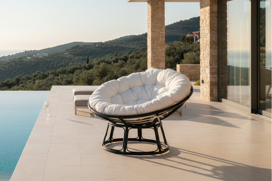 Garden Lounge Chair Bob - made of black rattan including cushion