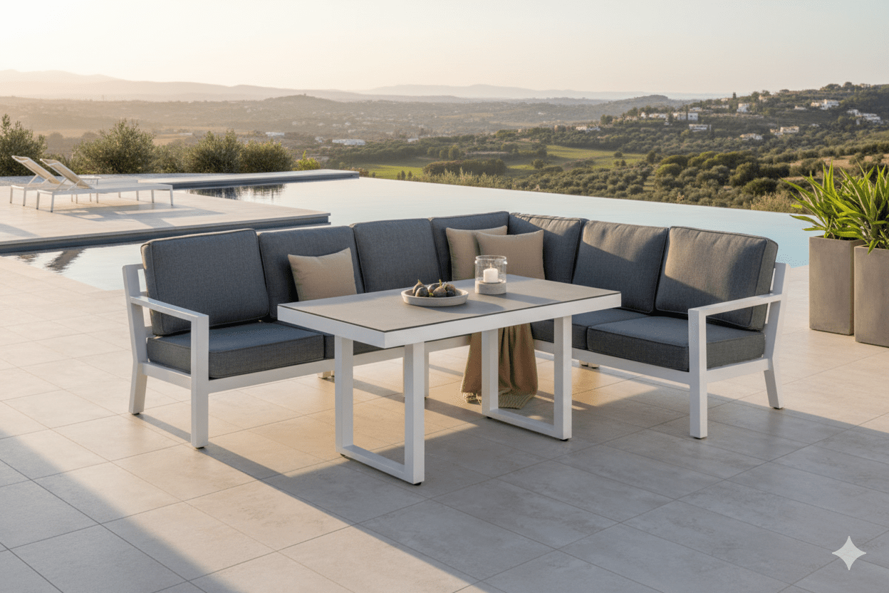 Garten Loungeset Adam – mit Tisch aus Aluminium & Glas