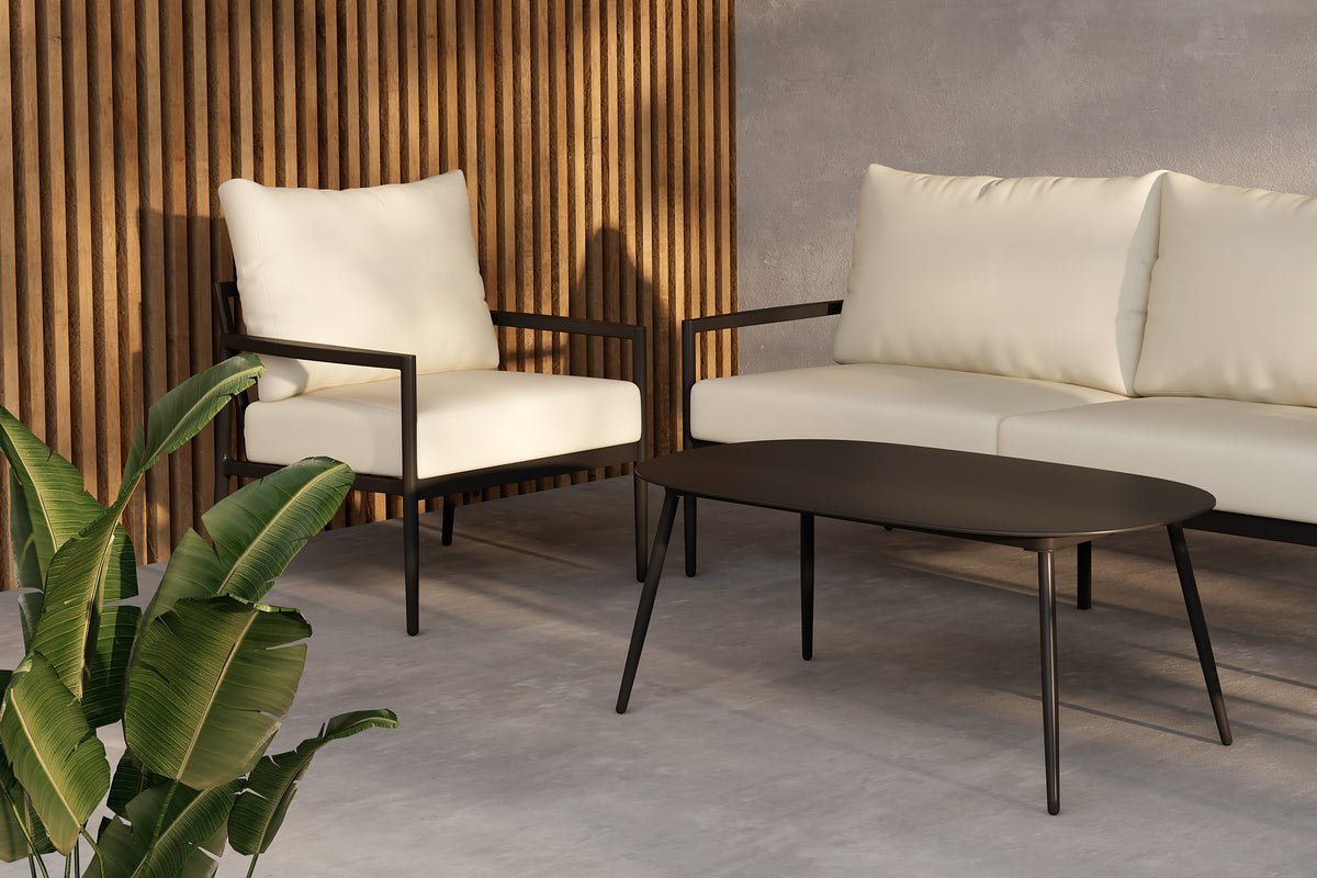 Garten Loungeset Bellano – 4-teiliges Outdoor-Set in Schwarz-Beige mit Aluminiumrahmen