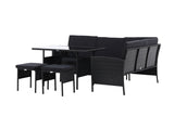 Garten Loungeset Jess – 5-teilig aus schwarzem Kunstrattan mit Glastisch
