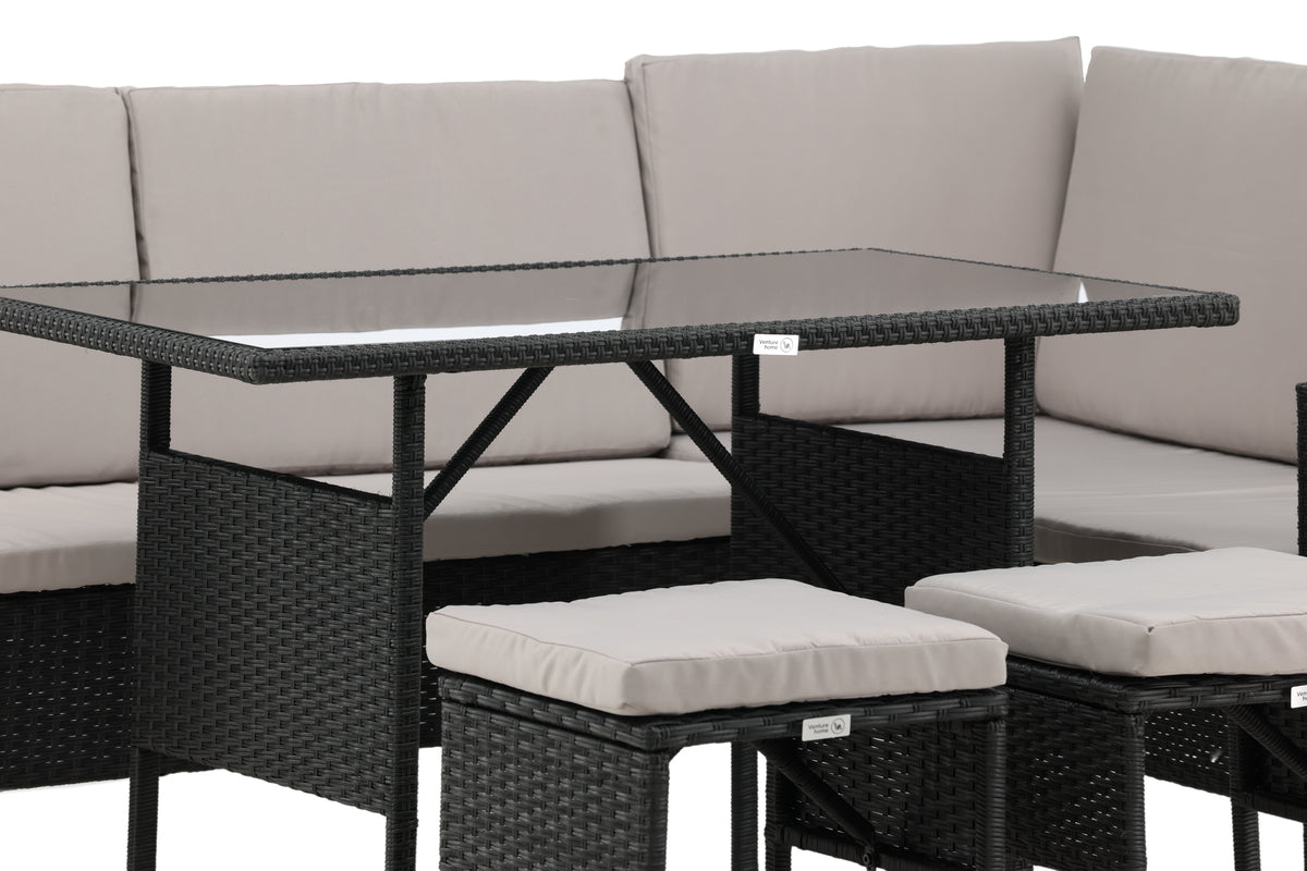 Garten Loungeset Kaiser – aus Polyrattan mit Glasplatte & Kissen