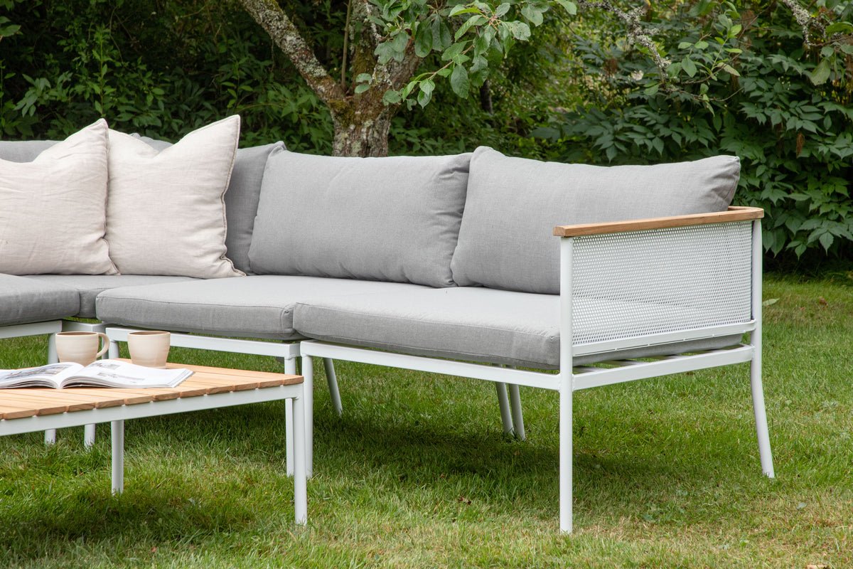 Garten Loungeset Luana – in Weiß & Schwarz mit Teak-Tisch & Polstern