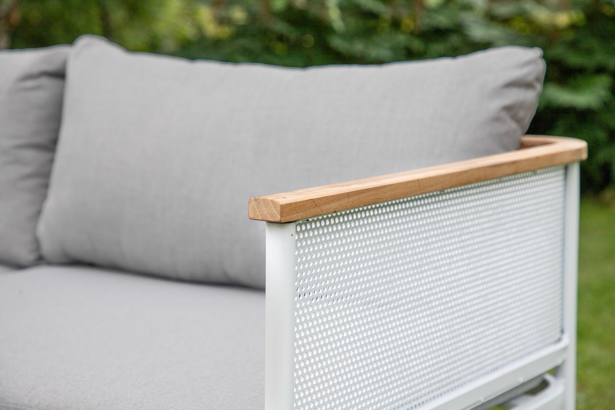 Garten Loungeset Luana – in Weiß & Schwarz mit Teak-Tisch & Polstern